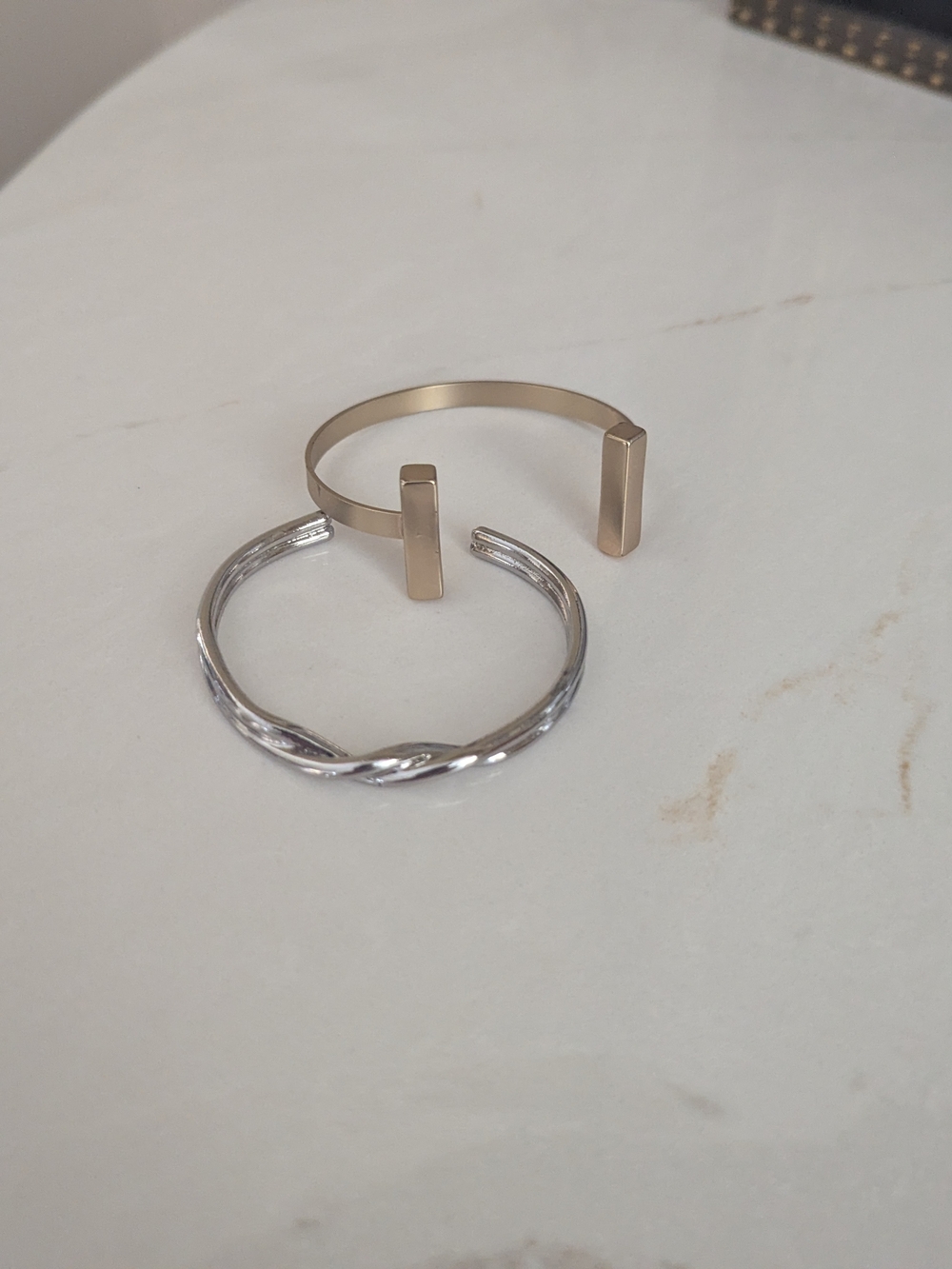 Two-Tone Open Cuff Bangle Set - Gold & Silver